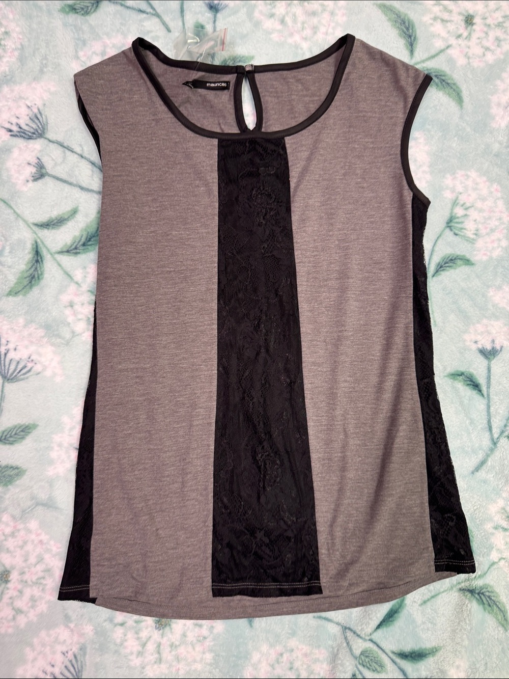 Maurices Gray Tank Top with Black Lace Panel